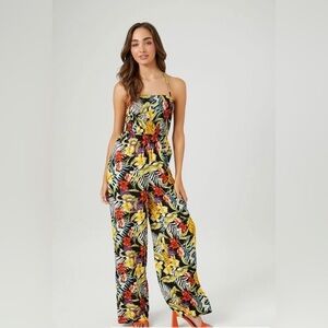 Forever 21 Tropical Print Caged Jumpsuit